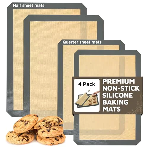 Breathable 4 Pack Silicone Baking Mat Nonstick 2 Half and 2 Quarter Size 4 Count Reusable