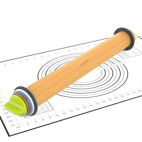 High-End Adjustable Rolling Pin with 4 Thickness Rings Pastry Mat For Baking Dough 2 Count Casual