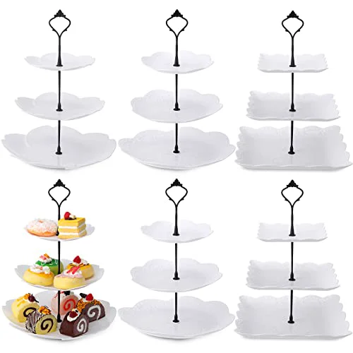 Safe 6 Pack 3 Tiered Serving Tray White Plastic Dessert Tower Verified