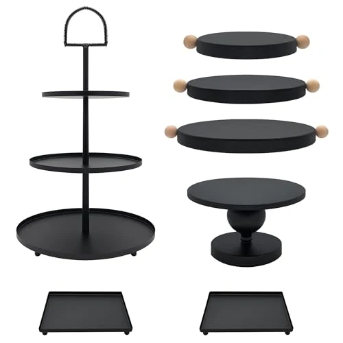 Superior Set of 7 Black Cake Stands Metal Dessert Display Holder Table Decor 7 Count Sophisticated