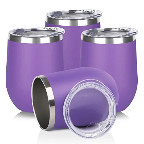 Organic Stainless Steel Wine Tumbler Bulk with Lid 4 Count Elegant