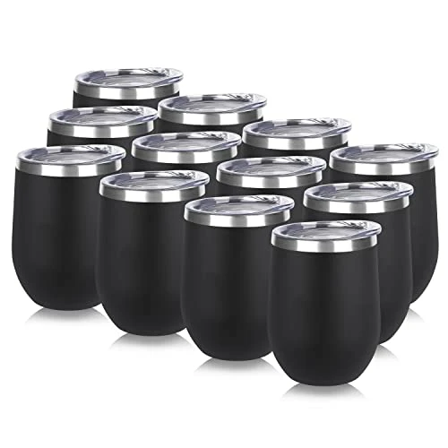 Superior Stainless Steel Wine Tumbler Bulk with Lid 12 Count Contemporary