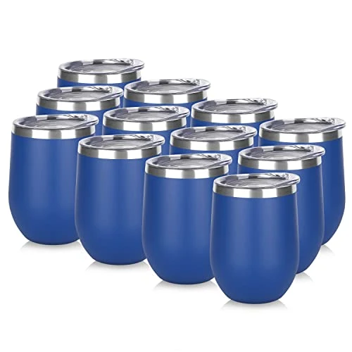 Natural Stainless Steel Wine Tumbler Bulk with Lid 12 Count Detailed