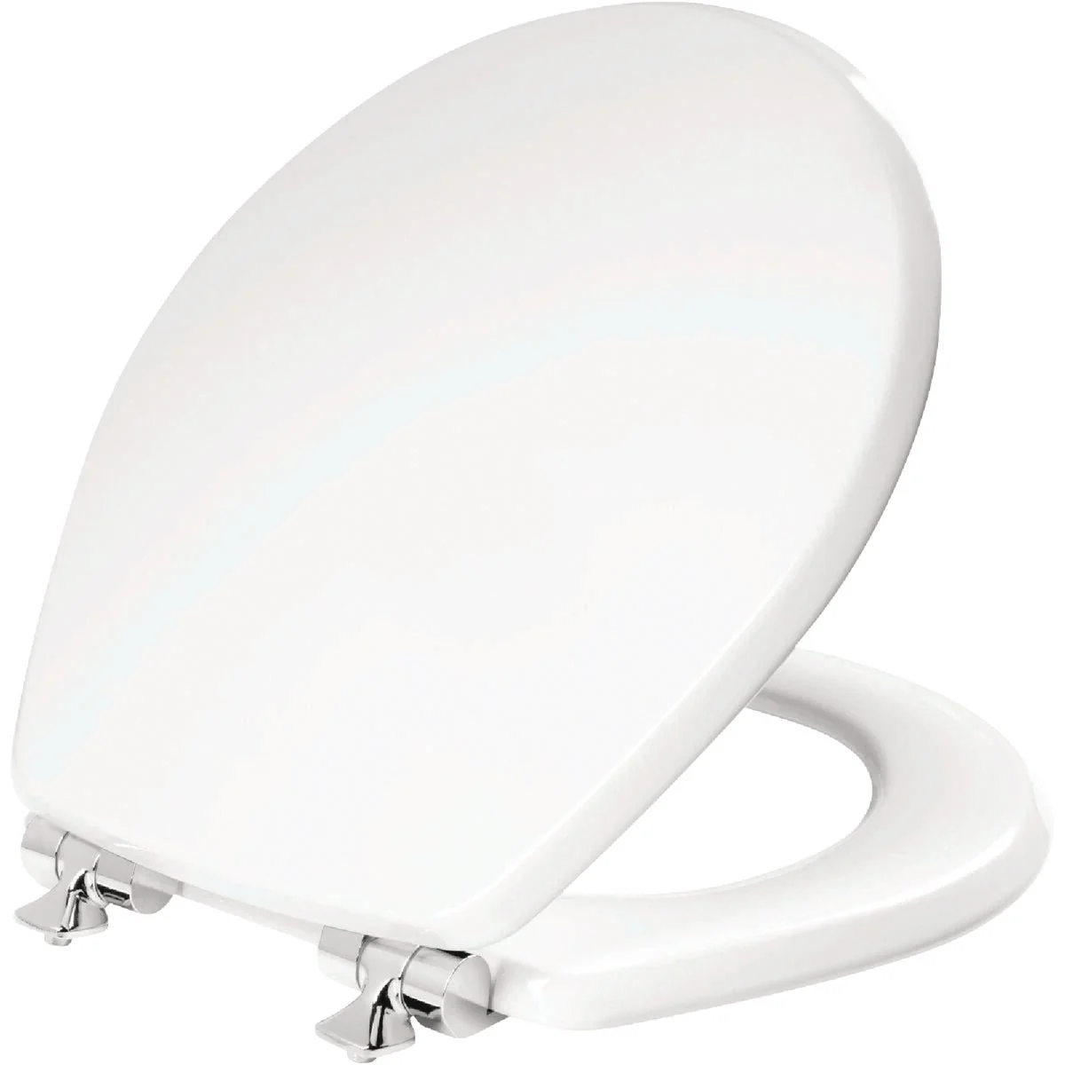 Premium Material Mayfair Benton Round White Enameled Wood Toilet Seat with Slow Close Chrome Metal Hinge Fashionable