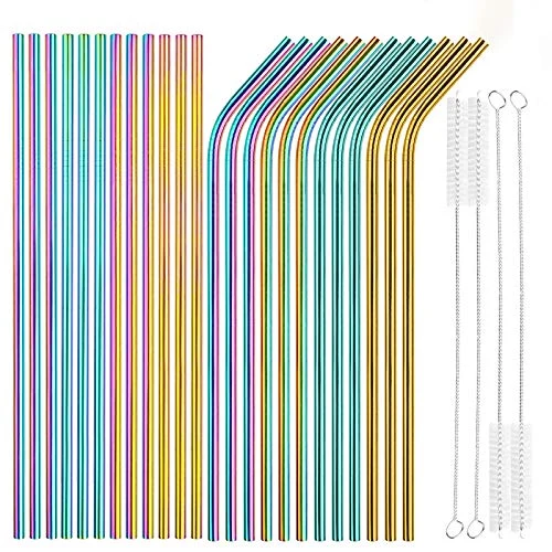 Classic 24 PCS Straight Bent Stainless Steel Straws for Tumblers 24 Count Consistent