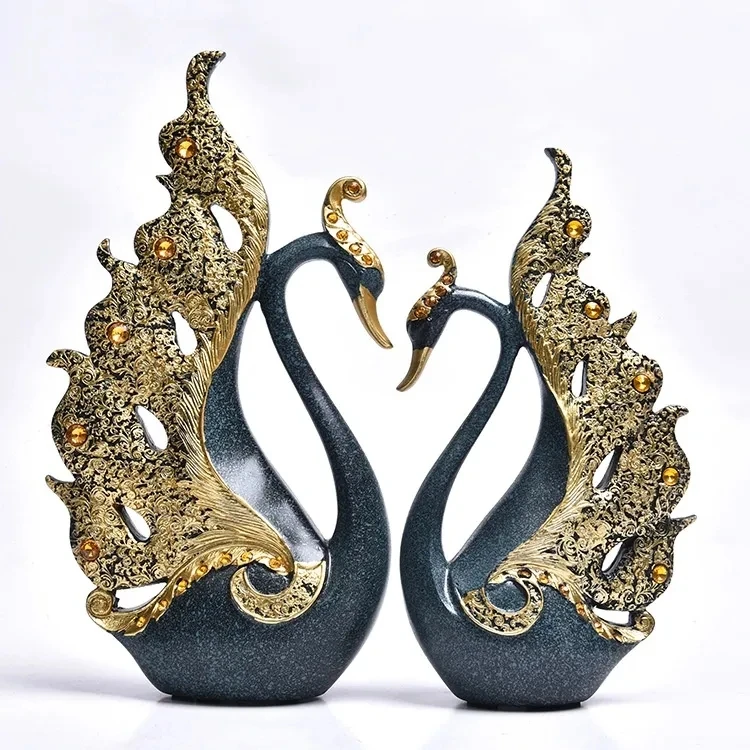 Solid Swan Lovers Ceramic Figurines and Tabletop Wedding Ornament Crafted