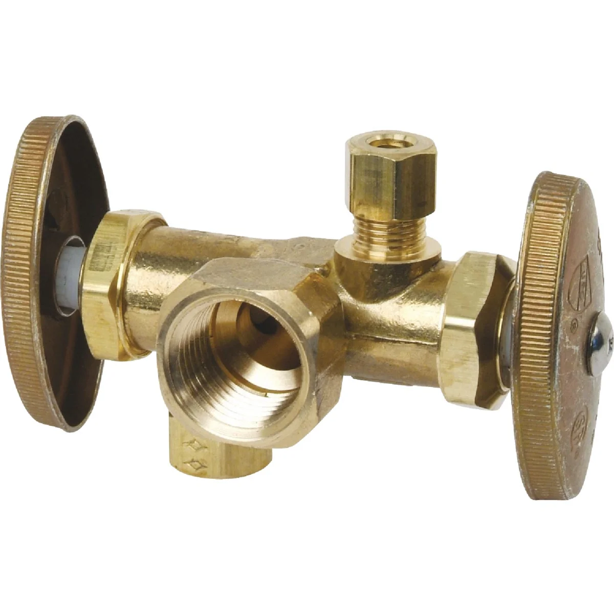 Lightweight BrassCraft 1 2 In. F X 3 8 In. OD X 3 8 In. OD Rough Brass Dual Outlet Valve First-Class