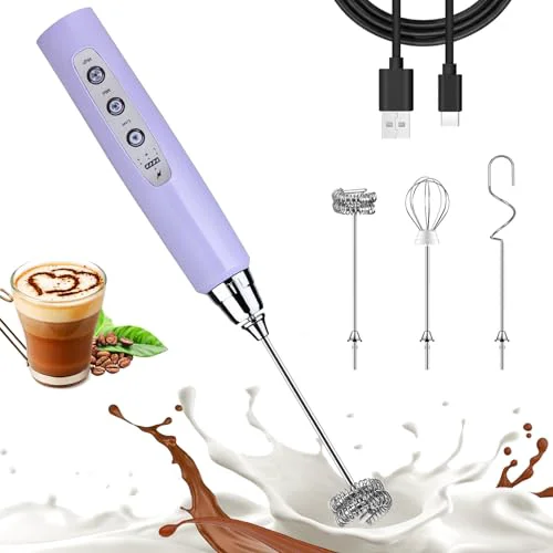 Long-Lasting Light Purple Milk Frother Wand for Coffee Certified