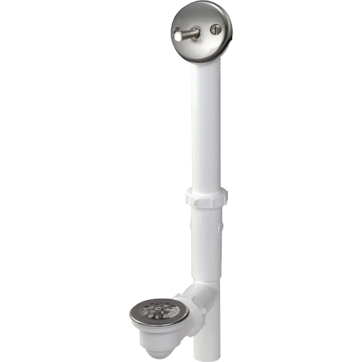 Safe Do it White Plastic Trip Lever Bath Drain with Brushed Nickel Trim and Strainer Dome Grid Enhanced
