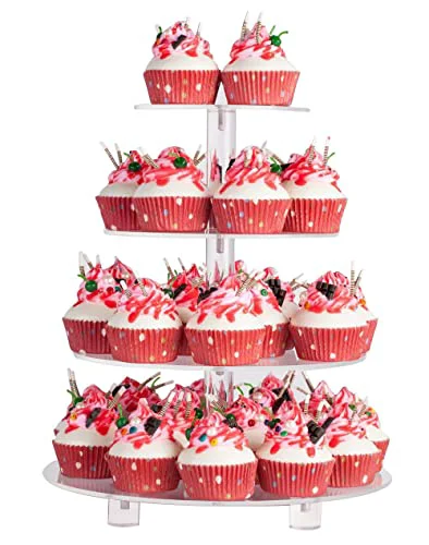 Soft 4 Tier Round Acrylic Cupcake Stand with Base Elegant