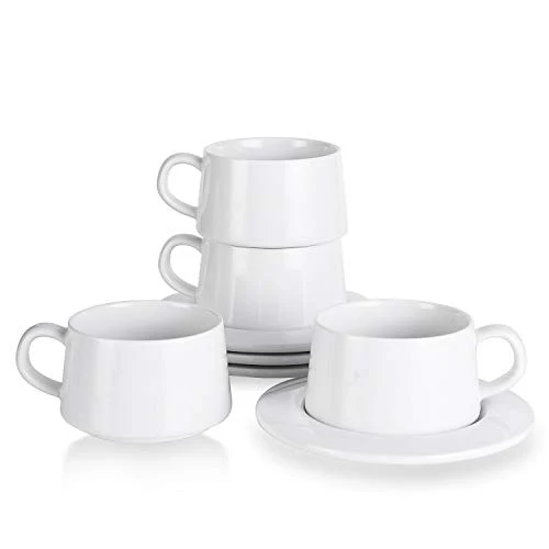 Proven Porcelain Stackable Cappuccino Cups with Saucers 4 Count Quality