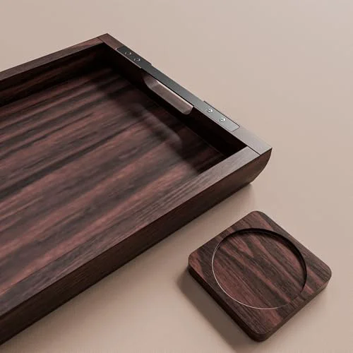 Original Large 17x13 inch Acacia Wood Serving Tray with Handles High-Quality