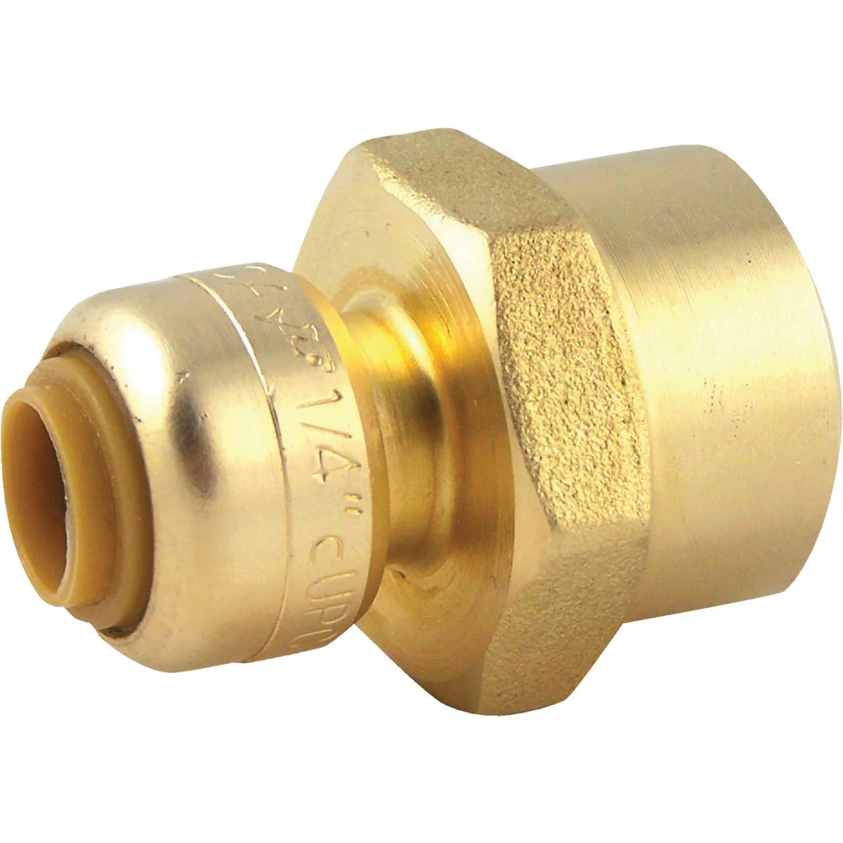 Convenient SharkBite 1 4 In. 3 8 In. OD x 1 2 In. FNPT Reducing Brass Push-to-Connect Female Adapter Natural