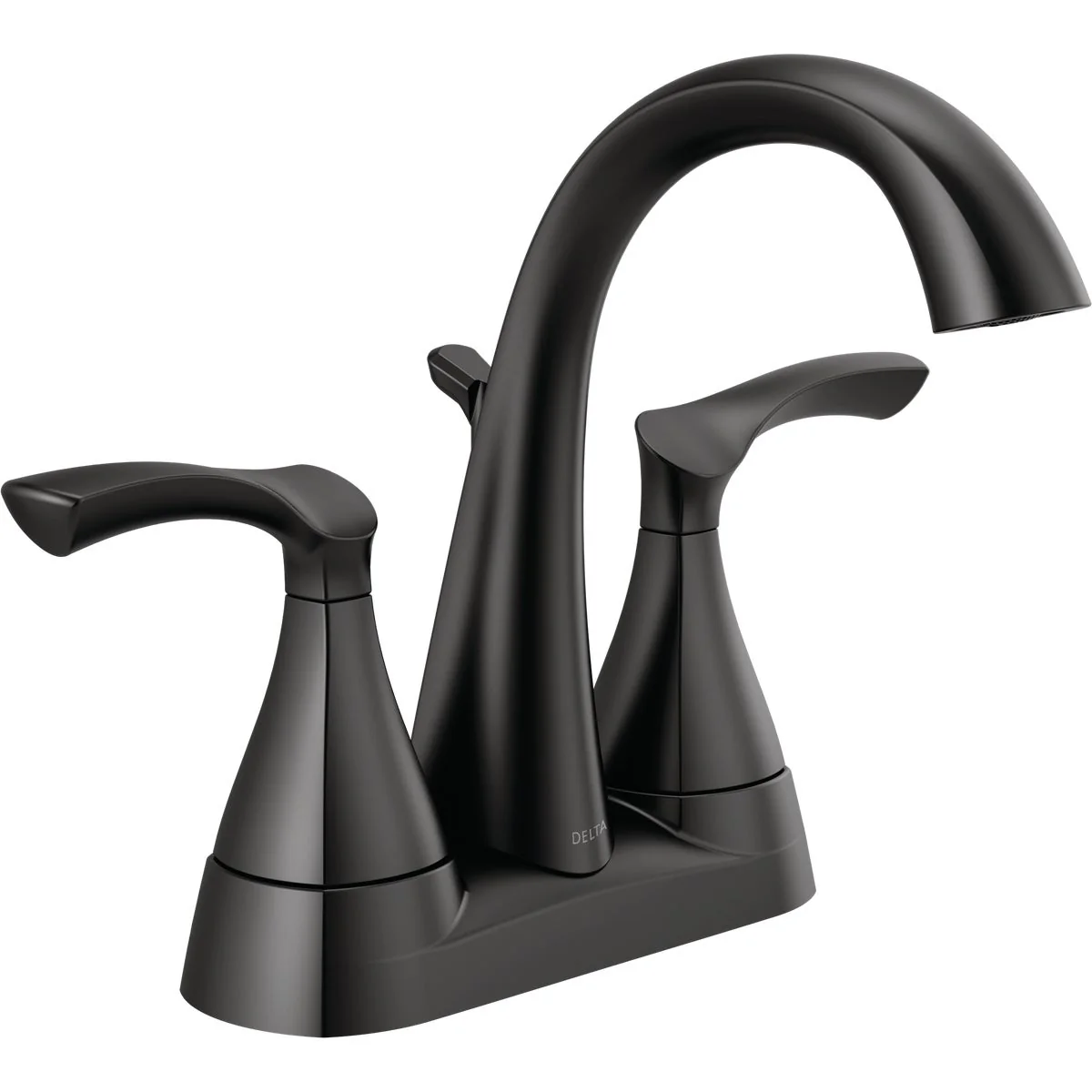 Stylish Delta Sandover Matte Black 2-Handle Lever 4 In. Centerset Bathroom Faucet with Pop-Up Classic