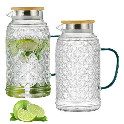 Smooth 2 PACK Glass Pitcher with Bamboo Lid Minimalist