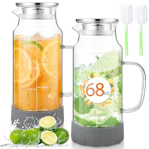 Solid 2 Pack Glass Pitcher with Lid 2 Count User-Friendly