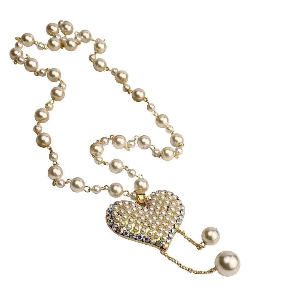 Fast Women's Fashion Elegant Imitation Pearl Heart Pendant Necklace Genuine