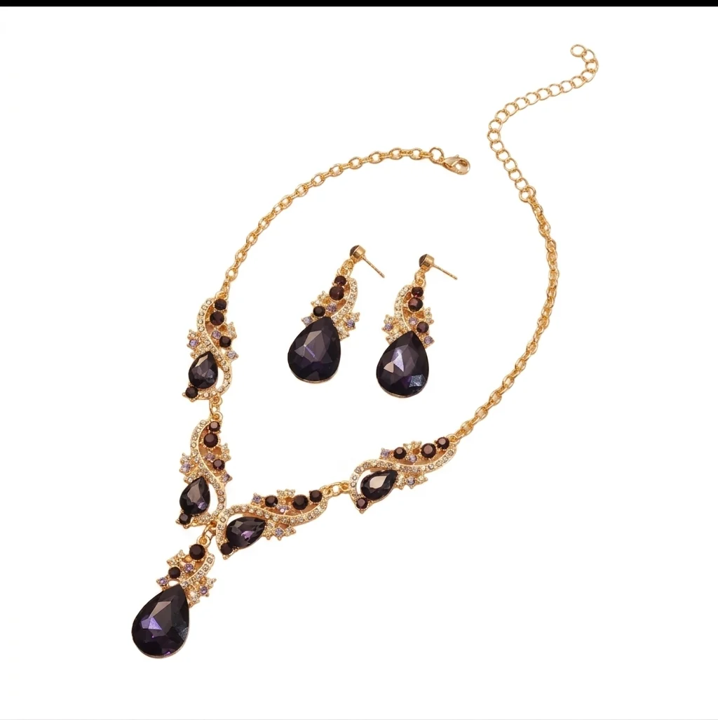 Responsible Women's Fashion Elegant Inlaid Rhinestone Water Drop Jewelry Set Fine