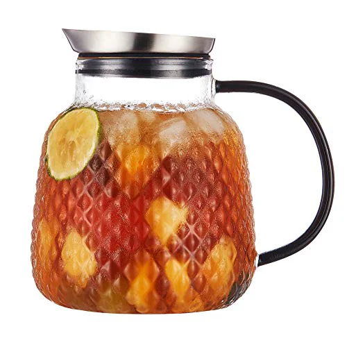 Reliable 40 ounces Pineapple Series Glass Pitcher with Stainless Steel Lid Contemporary