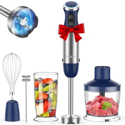 Official 5-in-1 Hand Immersion Blender 12 Speed Adjustable Emulsifier Handheld Blender 1000W Copper Motor Stainless Steel Blade Hand Mixer with attachments Blue Recyclable