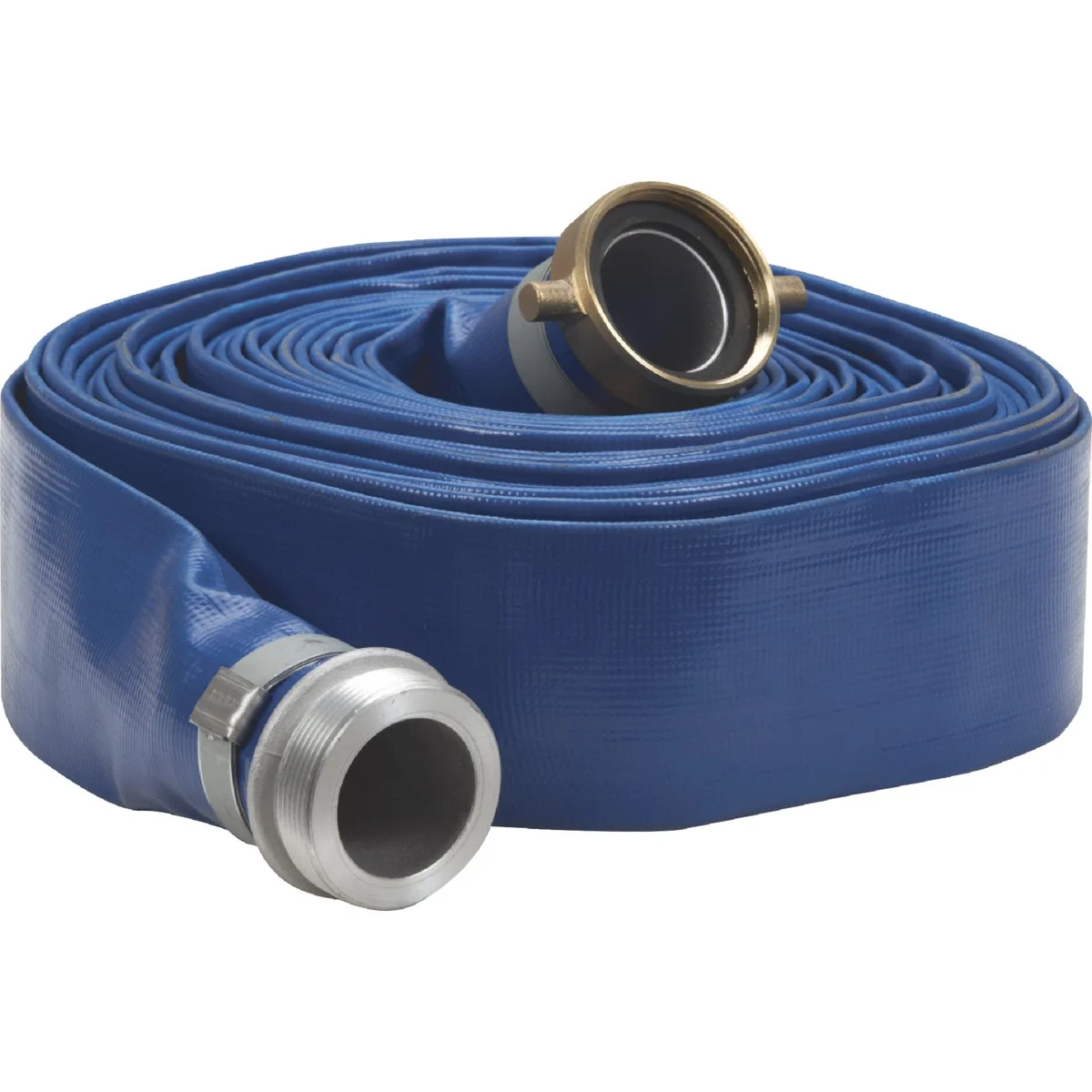 Recyclable Apache 2 In. x 50 Ft. Blue Reinforced PVC Lay Flat Discharge Hose with Male Female Connections Fine