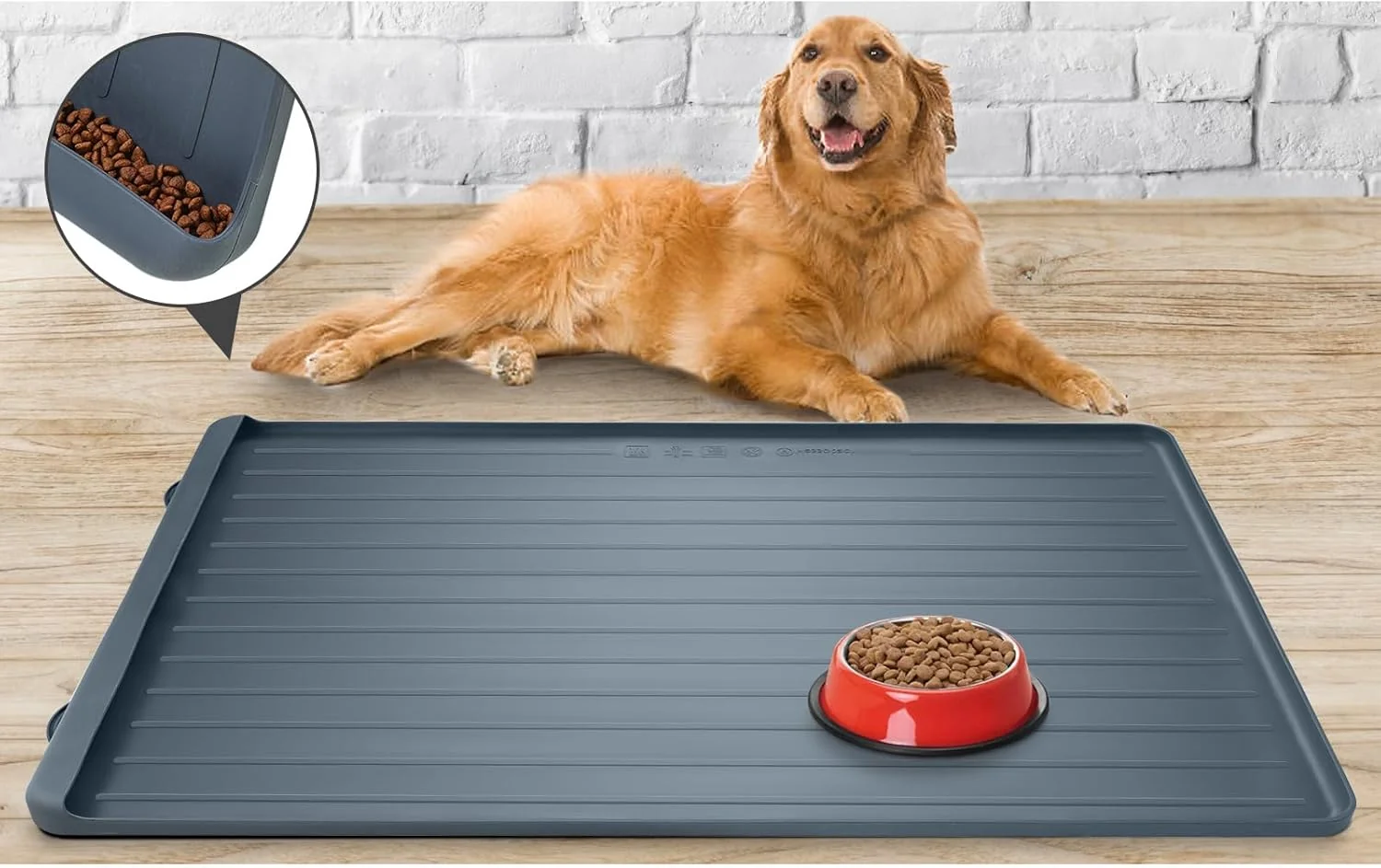 Modern Dog Mat for Food and Water - 39.4 x 27 Large Pet Feeding Mats with Residue Collection Pocket - Waterproof Dog Cat Bowl Mat with High Edges to Prevent Water and Food Spills Dark Grey Consistent