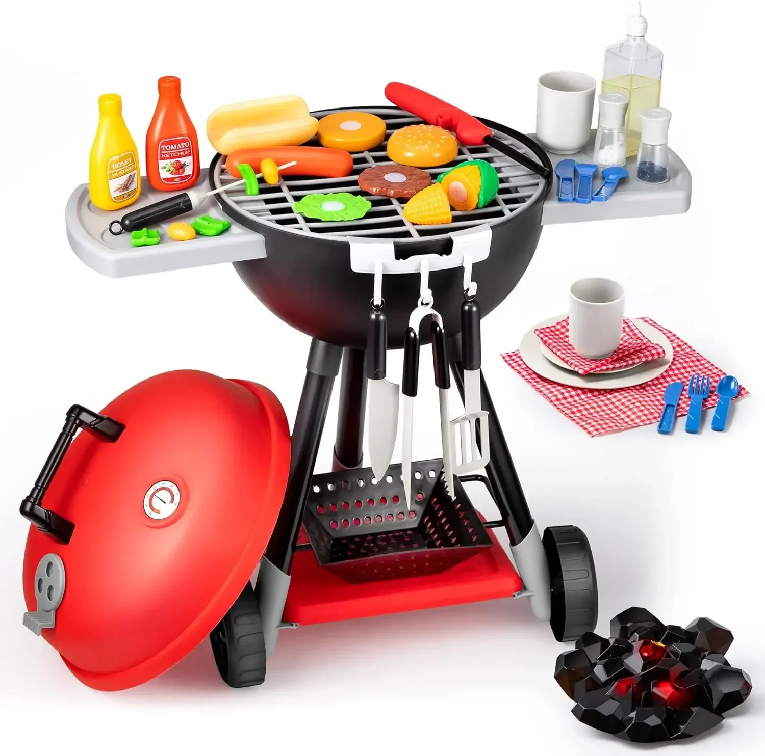 Carefully Designed Kids 34 PCS BBQ Grill Pretend Cooking Kitchen Utensils Toy Set Trendy