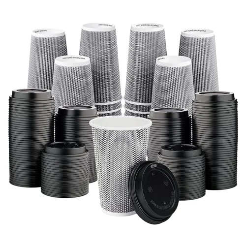 High-Performance 16 oz Disposable Paper Coffee Cups with Lids Insulated Double 340 Count Crafted