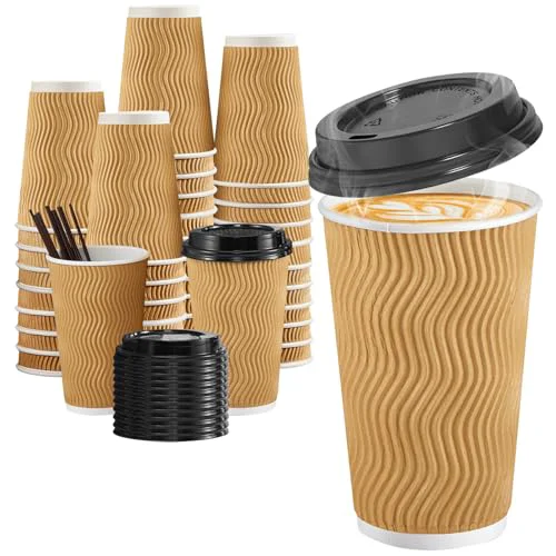Practical 90 Pack 16 oz Disposable Coffee Cups with Lids and Straws 90 Count Proven