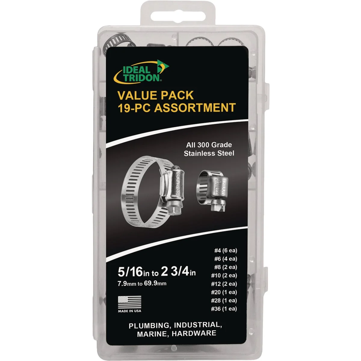 Proven I 5 16 In. to 2-3 4 In. All Stainless Steel Value Pack Hose Clamp Assortment 19-Piece Comfortable