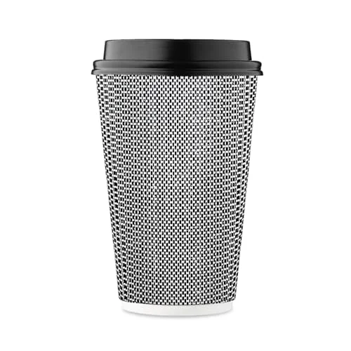Carefully Designed 16 oz Disposable Paper Coffee Cups with Lids Insulated Double 85 Count Sophisticated