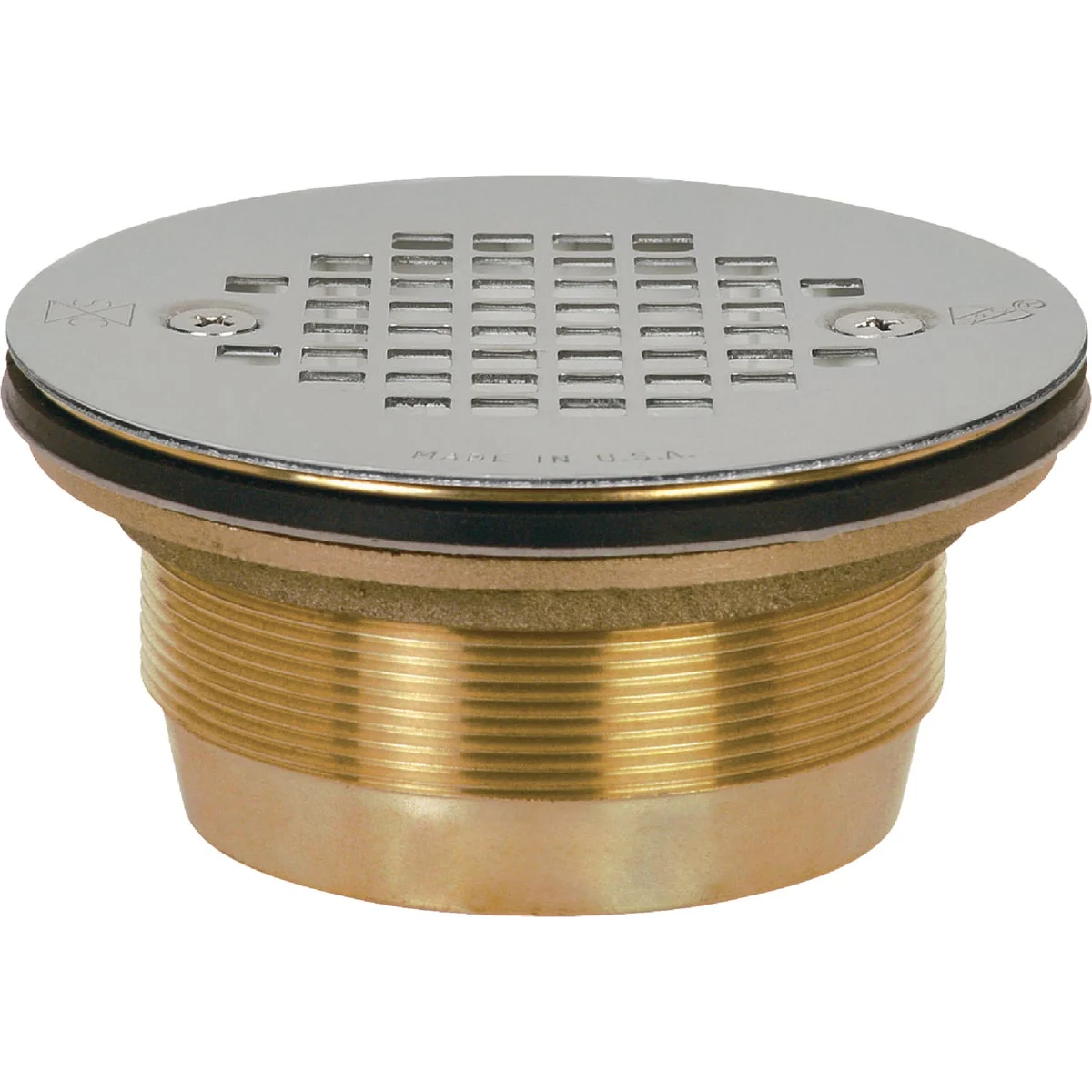 World-Class Sioux Chief 2 In. Cast Brass No-Caulk Shower Drain with 4-1 4 In. Stainless Steel Strainer Natural