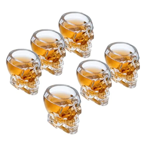 Exceptional Set of 6 Skull Shot Glasses 2.8 Oz Clear 3D Design 6 Count Smooth