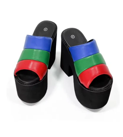 Classic Bold Mixed-Color Chunky Platform Mule Sandals User-Friendly