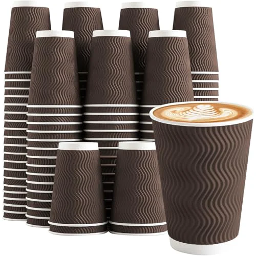 High-End 100 Pack 12 oz Disposable Paper Coffee Cups Insulated Brown 100 Count Original