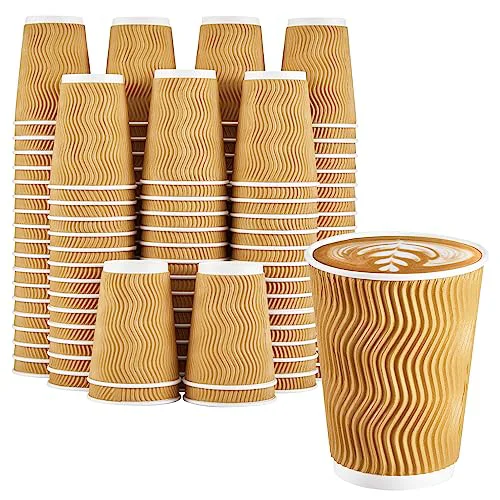 Contemporary 120 Pack 12 oz Disposable Paper Coffee Cups Insulated Champagne 120 Count Comfortable
