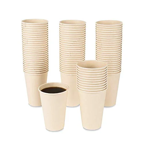 Carefully Designed 12 oz Disposable Light Brown Paper Coffee Cups Bamboo Fiber 100 Pack 100 Count Unique