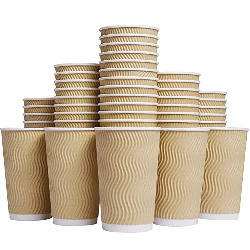 Pure Hot Paper Cups 16 oz Disposable Insulated Corrugated Sleeve Ripple Wall Paper Cup 100 pcs Elite