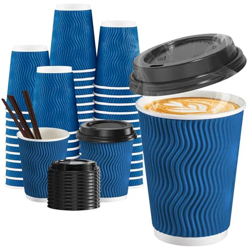 Quality 90 Pack 12 oz Disposable Coffee Cups with Lids and Straws 90 Count Prestigious