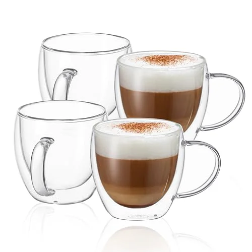 Casual 8.5oz Glass Coffee Mug 4 Count Stylish