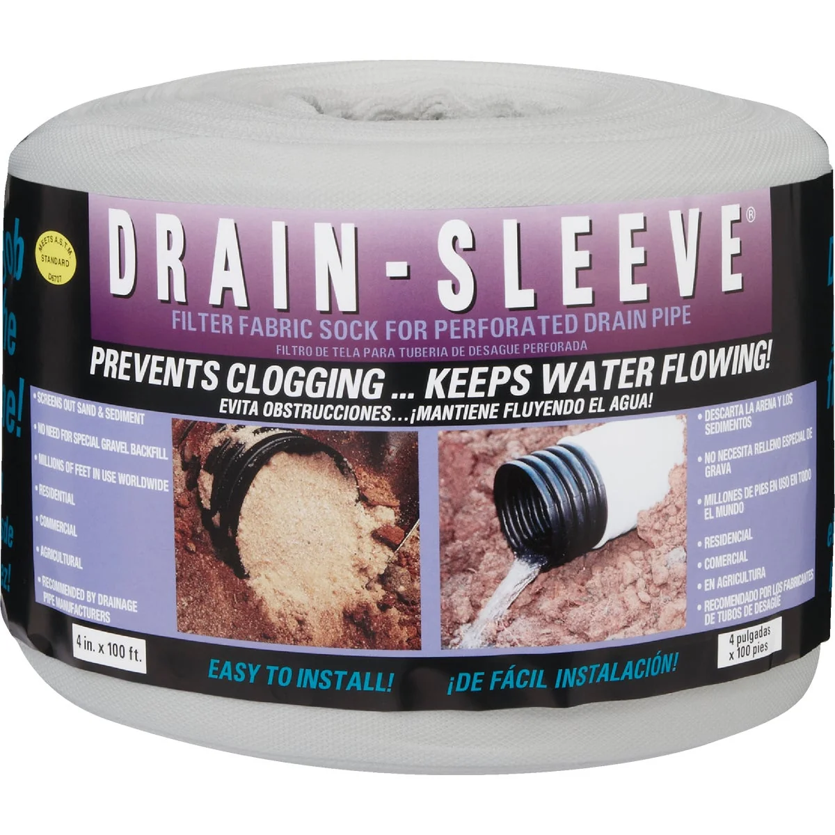 Contemporary Drain-Sleeve 4 In. W x 100 Ft. L Fabric Drain Guard Sock Green