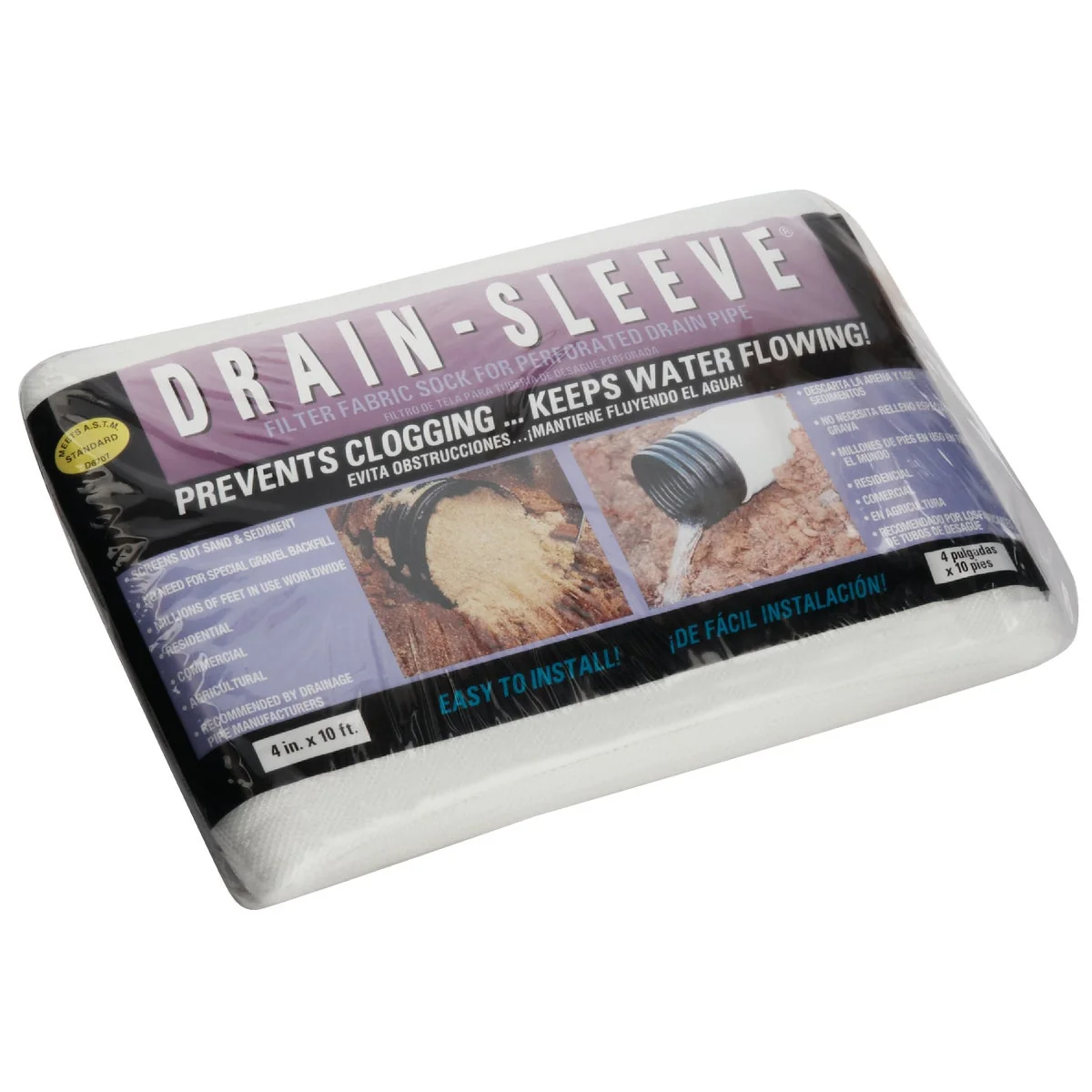 User-Friendly Drain-Sleeve 4 In. W x 10 Ft. L Fabric Drain Guard Sock Excellent