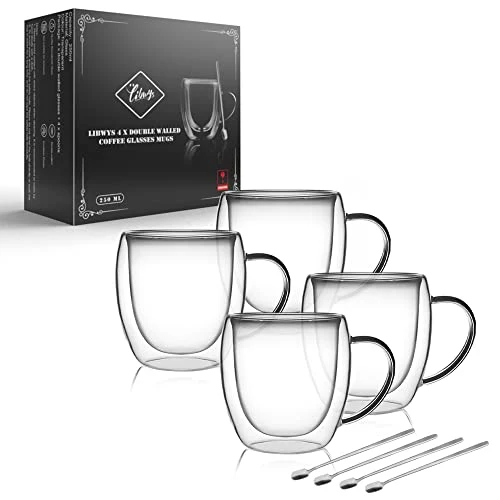 Certified 4 Pack Double Walled Coffee Cups Glasses Mug 4 Count Fashionable