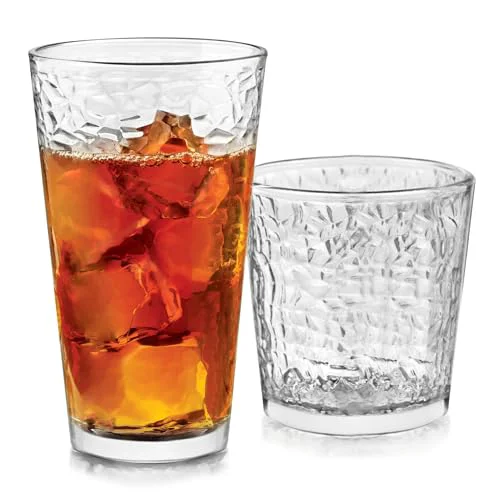 Professional Yucatan Textured Tumbler Rocks Drinking Glasses Set of 16 16 Count Healthy