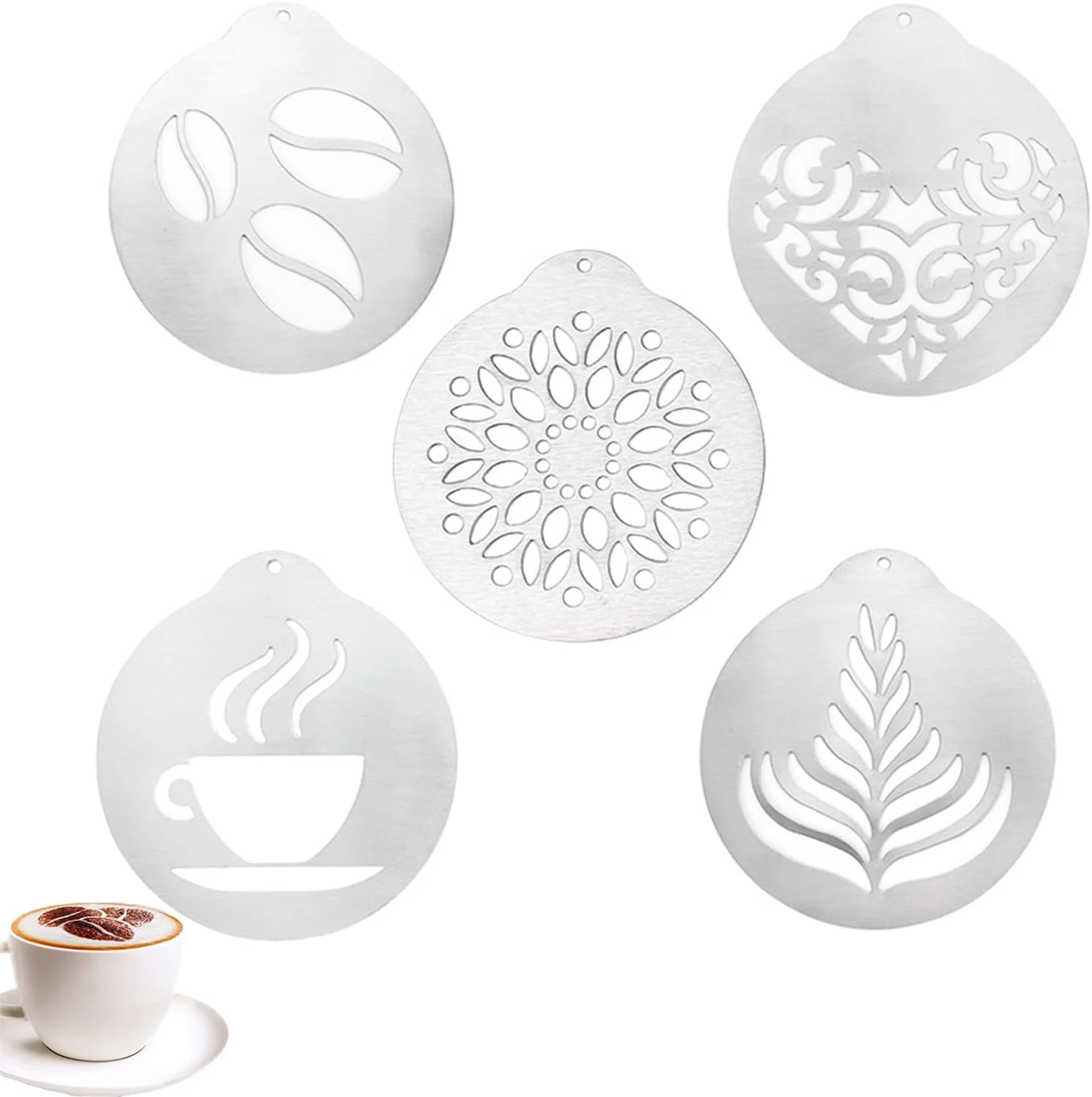 Easy-to-Use Stainless Steel Coffee Decorating Stencils Foam Barista Templates Decorative Latte Art Stencils Metal Foam Latte Art Templates for DIY Coffee Decor Coffee Making Accessories Expertly Made