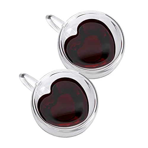 Authentic Double Wall Heart Shaped Glass Coffee Mugs 5oz 2 Count Trusted