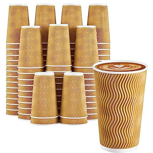 Elegant 90 Pack 16 oz Disposable Paper Coffee Cups Insulated Champagne 90 Count World-Class