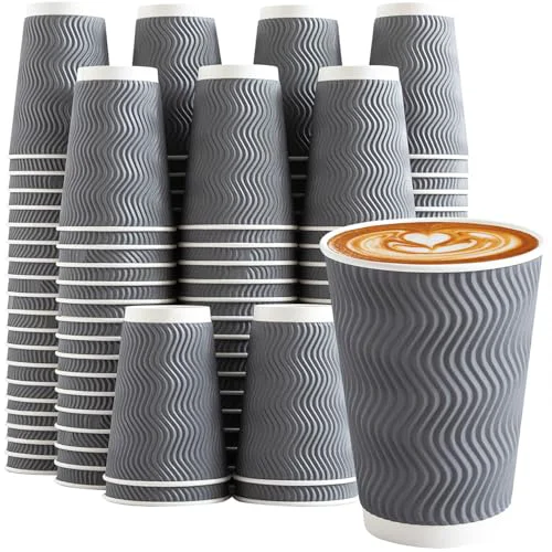 Relaxed 120 Pack 12 oz Coffee Cups Disposable Insulated Paper Cup Gray 120 Count Comfortable