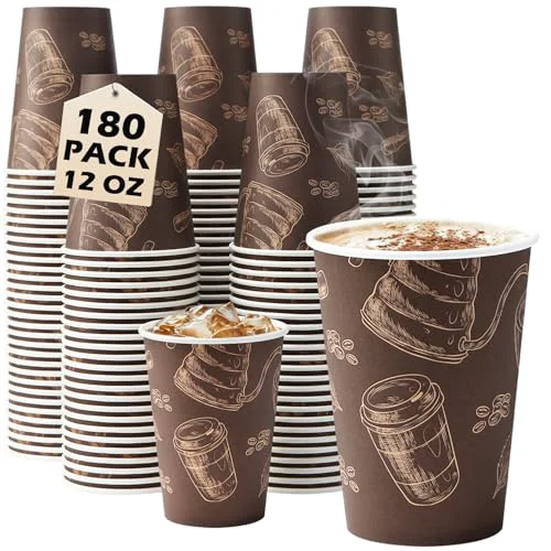 Durable 12 oz 180 Pack Coffee Cups Disposable Thickened Paper Coffee Cups 180 Count Pure