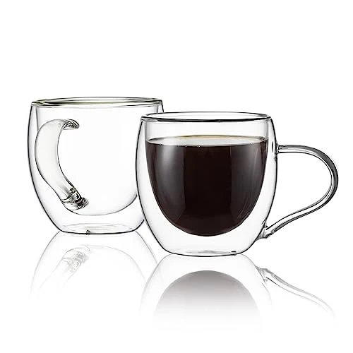 Smooth Double Wall Glass Coffee Mugs with Handle 2 Count Fashionable